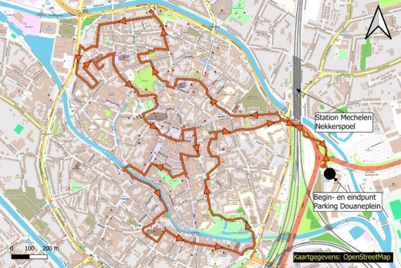 Kaart stadswandeling in Mechelen